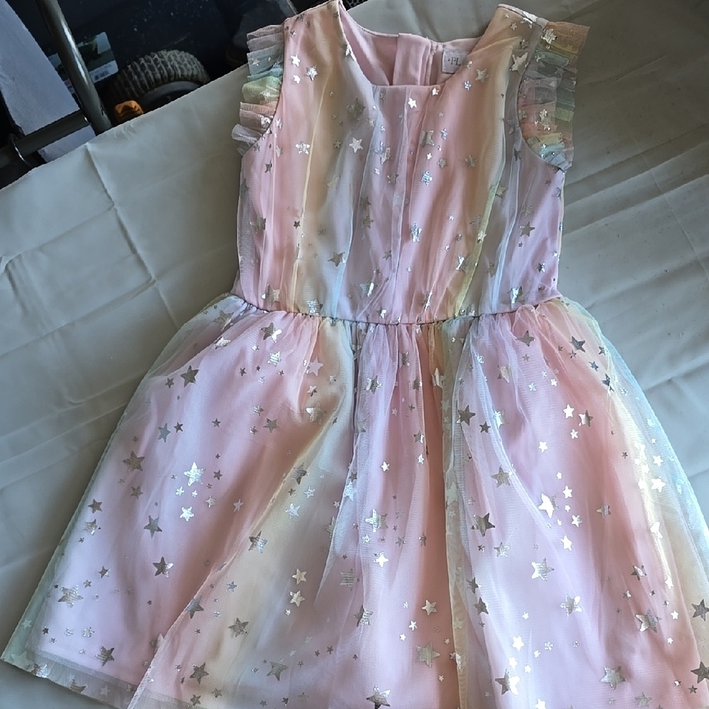 Pink Starry Dress with Ruffle Sleeves